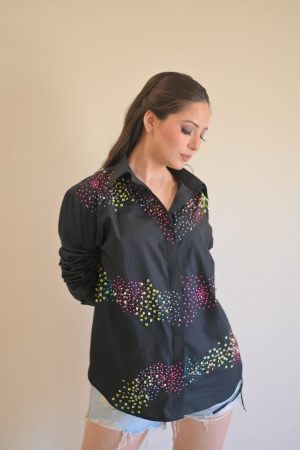 Rainbow Sequin Sprinkles On Shirt With Ruched Sleeves