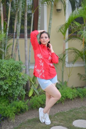 Pomegranates And Leaves Embroidered Shirt