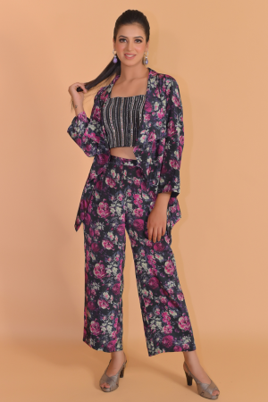 Printed 3 Piece Co-ord Set with Embellished Bustier