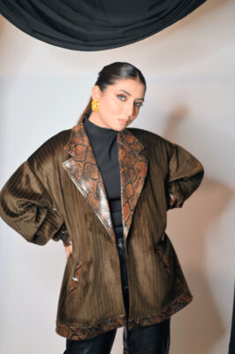 Oversized Bronze Jacket with Textured Leather Lapels