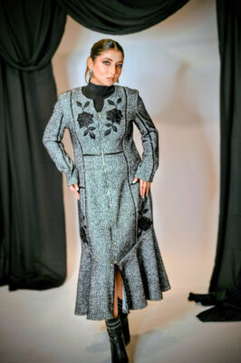 Grey Mélange Sculpted Zipper Dress