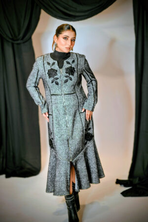 Grey Mélange Sculpted Zipper Dress